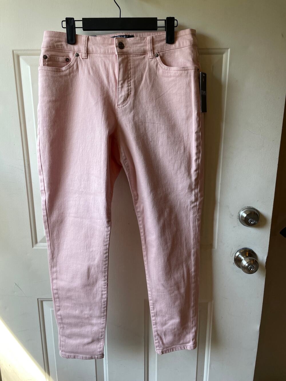 Womens Chap Colored Denim Pink Sz 8R Mid Rise Flatter Curves Slimming Fit